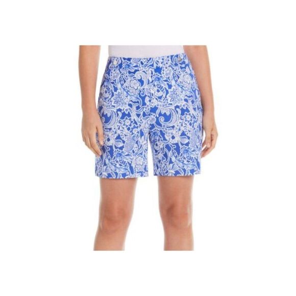 NWT Rafaella Blue White Floral 6” Stretch Bermuda Shorts Size 6 - Picture 1 of 11